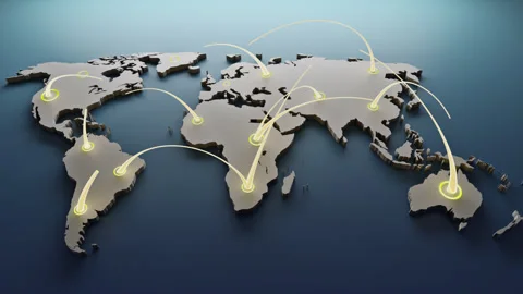 World Map Gold Line Transfer Stock Footage 314430233