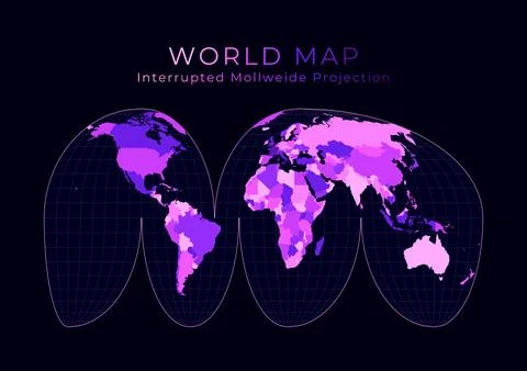 World Map. Goode's interrupted Mollweide projection. Digital world illustra.. Illustrazione stock