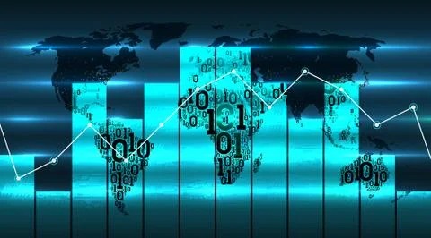 World map with graph chart and diagram. Digital technology concept 스톡 일러스트