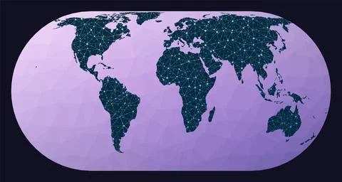 World map graph. Eckert IV projection. World network map. Wired globe in Ec.. Illustrazione stock