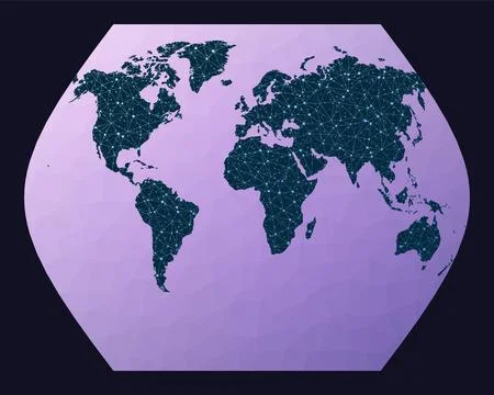 World map graph. Ginzburg VIII projection. World network map. Wired globe i.. Illustrazione stock