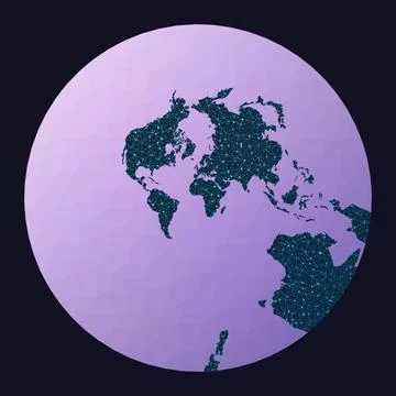 World map graph. Stereographic. World network map. Wired globe in Stereogra.. Illustrazione stock