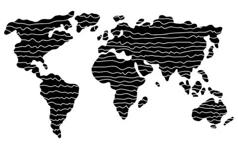 World map graphic stripes black white isolated sketch illustration vector Stock Illustration