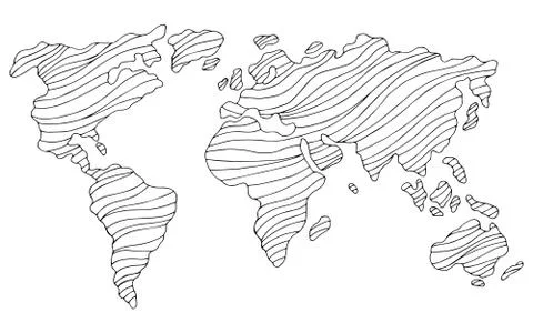 World map graphic stripes black white isolated sketch illustration vector Stock Illustration