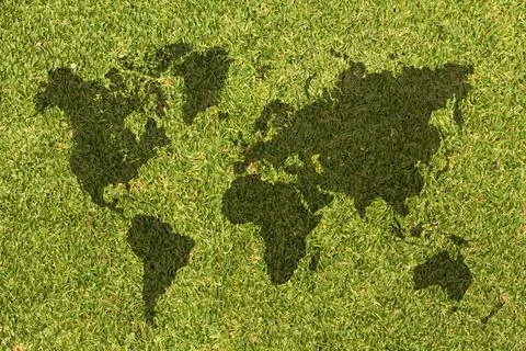 World map on grass texture background Foto stock