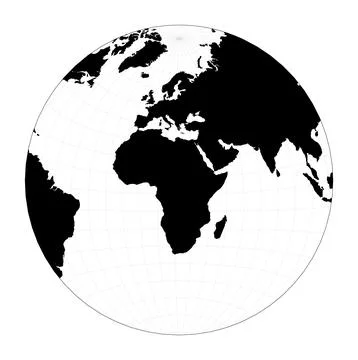 World map with graticule lines. Chamberlin projection for Africa projection.. Illustrazione stock