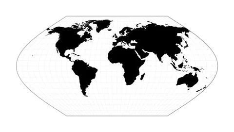 World map with graticule lines. Eckert V projection. Plan world geographica.. Stock Illustration