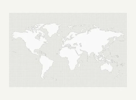 World map on gray circle dot pattern on white background. illustration vector Stock Illustration