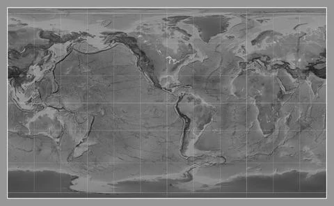 World map. Grayscale. Compact Miller projection. Meridian: -90 west Illustrazione stock