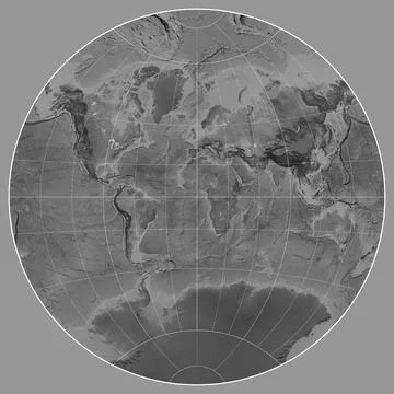 World map. Grayscale. van der Grinten I projection. Meridian: 0 Illustrazione stock