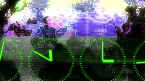 World MAP  Green CLOCKS Background Loop Stock Footage 232092194