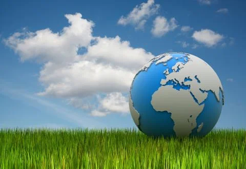 World map on green grass Illustrazione stock