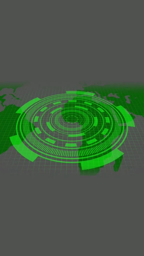 World map with green HUD elements and grid lines on black. Digital radar wo.. Stock Footage 344843197