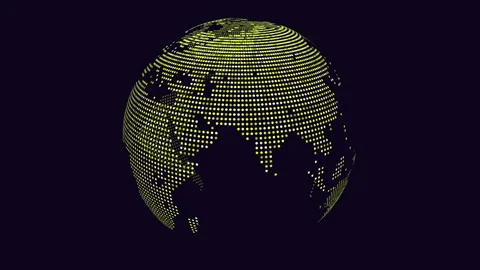World map in green pixel art digital representation of earth with tiny dots Stockbeeldmateriaal 301000064