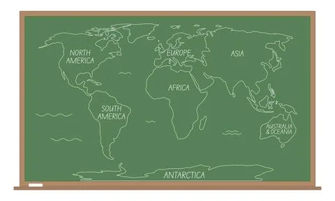 World Map on Green School Chalkboard Stock Illustration