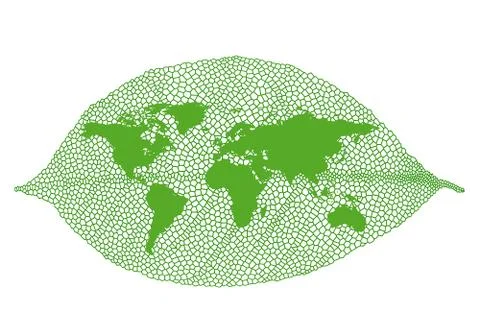 World map on green vein leaf, vector illustration Stock-Illustration