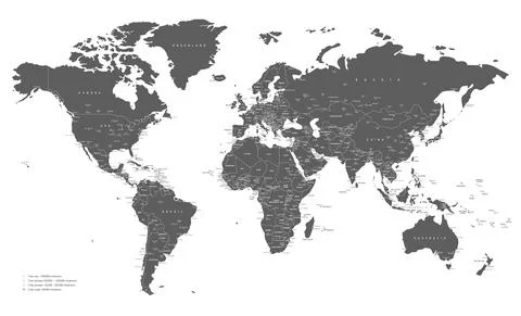 World map grey and white with cities and countries Vector illustration Stock Illustration