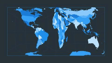 World Map. Gringorten square equal-area projection. Futuristic world illust.. Stock Illustration