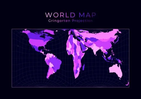 World Map. Gringorten square equal-area projection. Digital world illustrat.. Stock Illustration