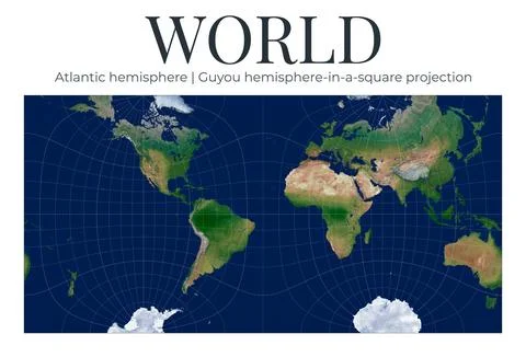 World Map. Guyou hemisphere-in-a-square projection. Atlantic hemisphere cen.. Ilustração Stock