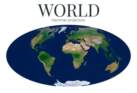 World Map. Hammer projection. High Detail Physical Map of The World. Raster.. 스톡 일러스트
