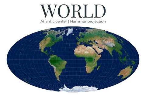 World Map. Hammer projection. High detail physical map of the Earth. Atlant.. Ilustração Stock
