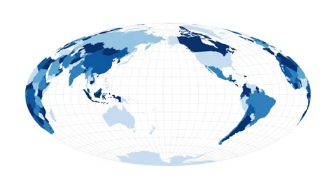 World Map. Hammer projection. Loopable rotating map of the world. Trendy foot... Stock Footage 229373808