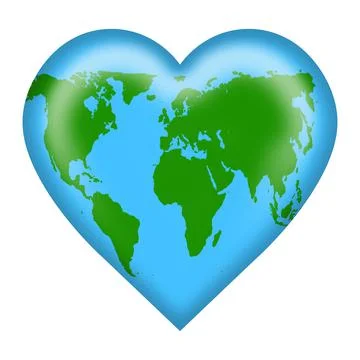World map heart button icon isolated on white with clipping path 3d illustrat Stock Illustration
