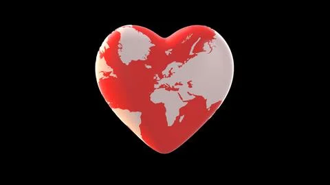 World Map Heart Symbolizing Global Health on Black Background Illustrazione stock