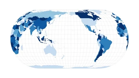 World Map. Herbert Hufnage's pseudocylindrical equal-area projection. Loopabl... Stock Footage 227733752