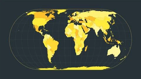World Map. Herbert Hufnage's pseudocylindrical equal-area projection. Futur.. Illustrazione stock