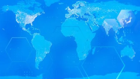 World map hexagon light blue background. Technology background, from series b 스톡 일러스트