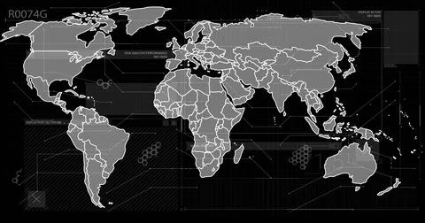 World map with hexagonal data clusters and network connections image 스톡 일러스트