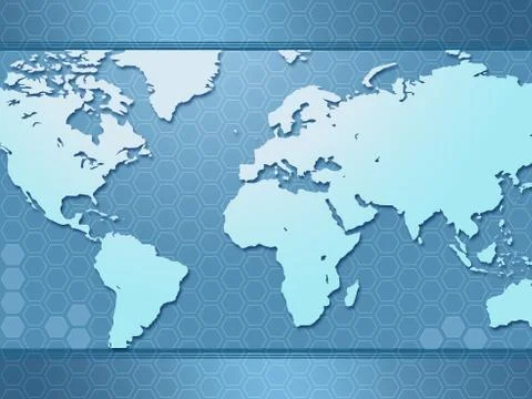 World map with hexagons Stock Illustration
