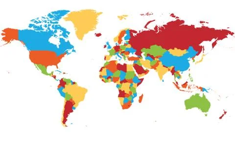 World map. High detailed blank political map of World. 5 colors scheme vector Ilustração Stock