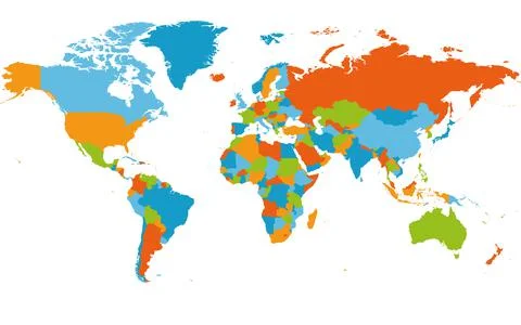 World map. High detailed blank political map of World. 5 colors scheme vector Ilustração Stock