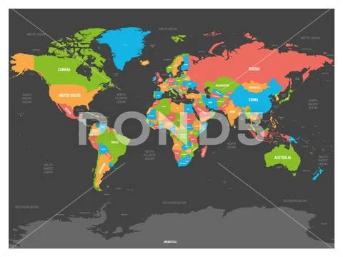 World map. High detailed political map of World with country, capital, ocean and Stock Illustration