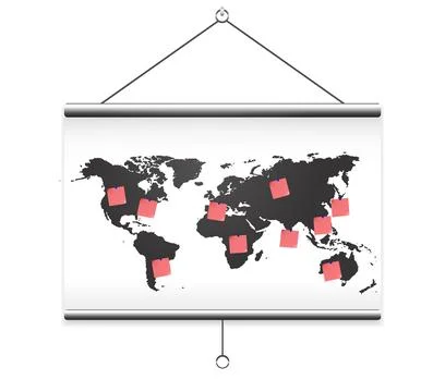 World Map with Highlighted Locations on Hanging Scroll for Business and Edu.. 스톡 일러스트