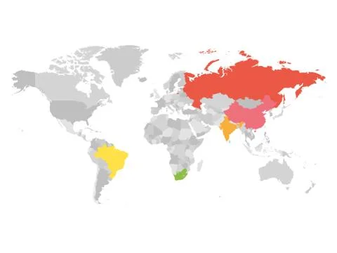 World map with highlighted member countries of BRICS - association of five major Illustrazione stock
