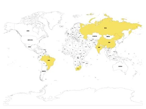 World map with highlighted member countries of BRICS - association of five major Illustrazione stock