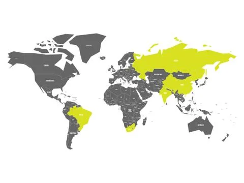 World map with highlighted member countries of BRICS - association of five major Illustrazione stock