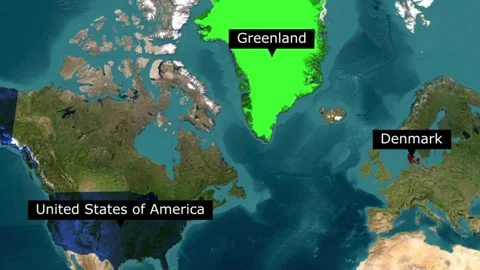 World map highlighting greenland denmark the united states of america geography Stock Footage 345992268