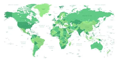 World Map. Highly detailed map of the world with detailed borders of all Stock Illustration