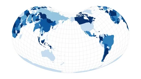 World Map. Hill eucyclic projection. Loopable rotating map of the world. Appe... Stock Footage 231709400