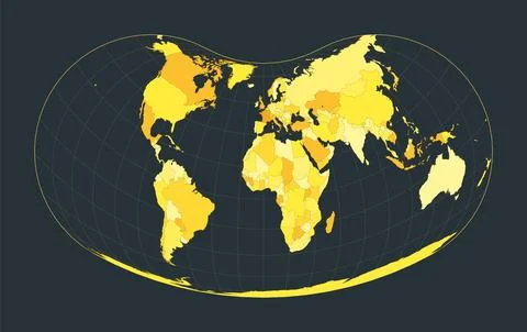 World Map. Hill eucyclic projection. Futuristic world illustration for your.. Illustrazione stock