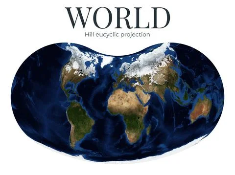 World Map. Hill eucyclic projection. High Detail Physical Map of The Earth... 스톡 일러스트
