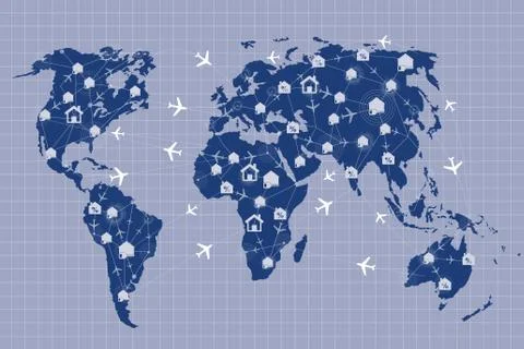 World map in hotel and flight booking concept Stock Illustration