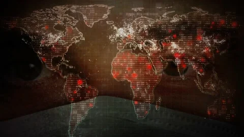 World Map Hotspots Eyes over Facemask 4K Loop Stock Footage 130680928