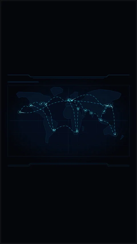 World map HUD animation loop with global network connection lines Stock Footage 346555017