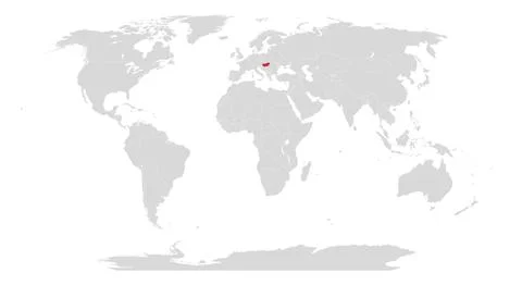 World map with Hungary highlighted in red Stock Illustration